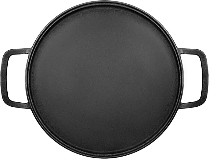 GGC Cast Iron Pizza Pan for Baking, 14" Round Griddle Pans Make Different Dishes for Stove, Oven, Grill and Campfire, Heavy-duty and Evenly Heat Pizza Stone for Pizza Tortillas, Eggs, Bacon and Meat