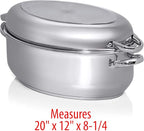 Precise Heat Roasting Pan with Rack and Lid, T304 Stainless Steel Multi-Use Oval Dutch Oven, 18 Inch, 14 Quart