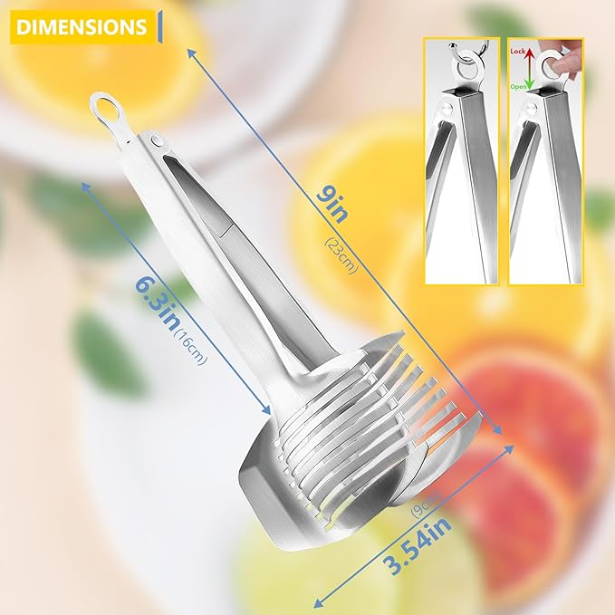 KAYCROWN Tomato Slicer Lemon Cutter Multipurpose Handheld Round Fruit Tongs Stainless Steel Onion Holder Easy Slicing Kiwi Fruits & Vegetable Tools Kitchen Cutting Aid Gadgets Tool