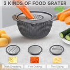 4-1 Colander with Lid Set - Rotatable Strainer With Bowl(Patented), Pasta Strainer with New Upgraded Graters, Strainer And Colanders, Fruit Cleaner, Veggie Wash, Apartment Kitchen Gadgets - Grey