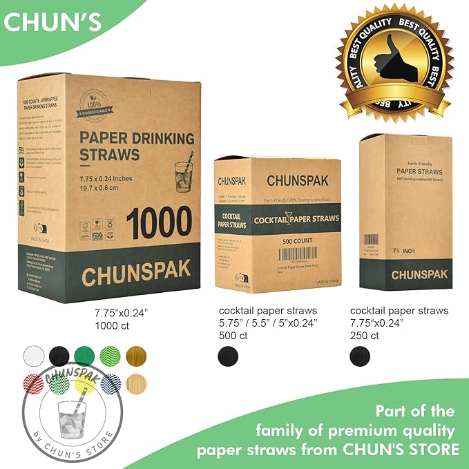 Short Paper Straws Bulk 5.5 inch - 500 ct. Disposable Black Paper Drinking Straw, Sip Stirrers for Cocktail, Coffee and Short Drinks
