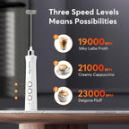 FoodVille MF02 Rechargeable Milk Frother Handheld Foam Maker with Stainless Whisk for Cappuccino, Latte, Bulletproof Coffee, Keto Diet, Protein Powder, Matcha (Pure White)