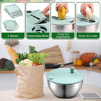 LemonRoad Stainless Steel Salad Spinner Large, Vegetables Fruits Washing Bowl, Fruits Lettuce Dryer with 5 Blade Slicer Egg Yolk Strainer Shredder for Kitchen Efficient Salad Preparation, 5.3 Qt