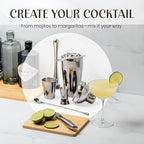 Modern Mixology 21-Piece Cocktail Shaker Set with Stand | Complete Cocktail Kit Gift Set | Top Bartender Gifts for Men & Women | Portable Bar Tools (Silver, Brown Stand)