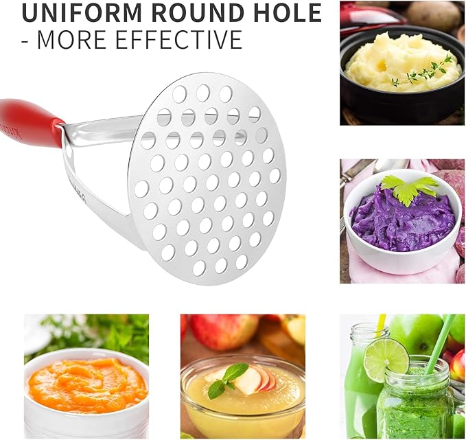 Joyoldelf Heavy Duty Stainless Steel Potato Masher, Professional Integrated Masher Kitchen Tool & Food Masher/Potato Smasher with Silicone Handle, Perfect for Bean, Vegetable, Fruits, Avocado, Meat