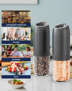 CIRCLE JOY Gravity Electric Salt and Pepper Grinder Set, Battery Powered Automatic Pepper Mills with Adjustable Coarseness, One Hand Operation, 176ml Large Container, Black - Includes 8 Batteries