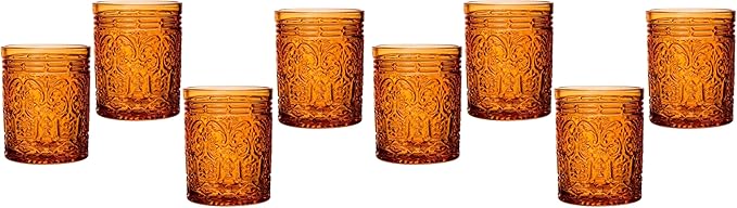 Godinger Old Fashioned Whiskey Glasses, Drinking Glasses, Vintage Decor, Glass Cups, Water Glasses, Cocktail Glasses - Jax Collection, 12oz, Orange, Set of 4 (Pack of 2)