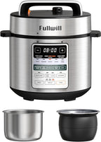 Fullwill Dual-Pot Electric Pressure Cooker,12-in-1 Multi Cooker with 6QT Stainless Steel & 5QT Ceramic Pot,Olla de Presion for Pressure,Rice,Meat Stew,Yogurt Maker