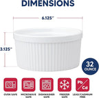 HIC Kitchen Souffle, Fine Porcelain, For Baking Custards, Souffles, Casseroles, And Side Dishes, 32-Ounce (1-Quart) Capacity