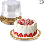 NPLUX 10 Inch Plastic Cake Carriers Gold Cake Containers with Lid and White Cake Boards, Clear Cupcake Holder for 1-2 Layer Cheesecake, Bundt Cake Pie Bakery Supplies(5 Pack)