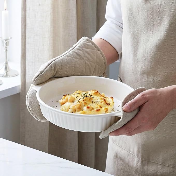 10 x 7 Inch Oval Au Gratin Baking Dishes, Set of 2, Porcelain Baking pan Oven Safe, Roasting Lasagna Pans, for Casserole Dish, Pie Plate, Baking, scalloped potatoes, shepherds pie
