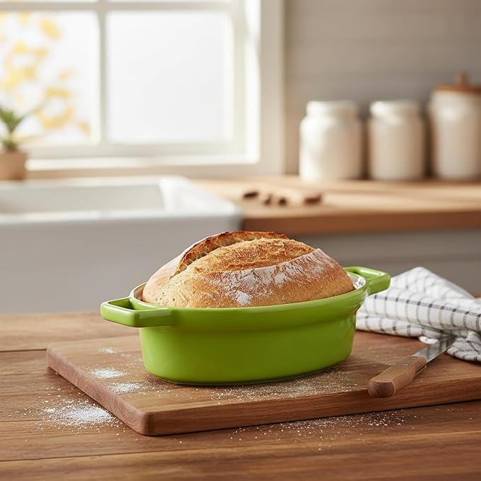 Oval Au Gratin Baking Dishes 6" x 5" for Oven Safe Cooking and Baking, Set of 4, 15 OZ Heat Resistant Ceramic Individual Gratin with Handles for Serving, Small Mini Casserole Dish, Green