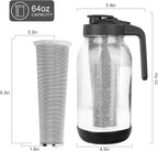 Cold Brew Coffee Maker, 64oz Mason Jar Pitcher with Stainless Steel Filter, Sealed, Leak-Proof Lid with Pour Spout & Handle, Heavy Duty Glass Iced Coffee Tea Brewer with Non-Slip Silicone Base-Black
