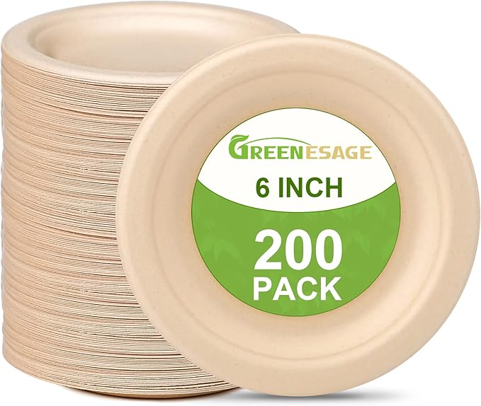 Small Paper Plates 6 inch, Compostable Eco Friendly Disposable Plates for Appetizer, Cake, Dessert