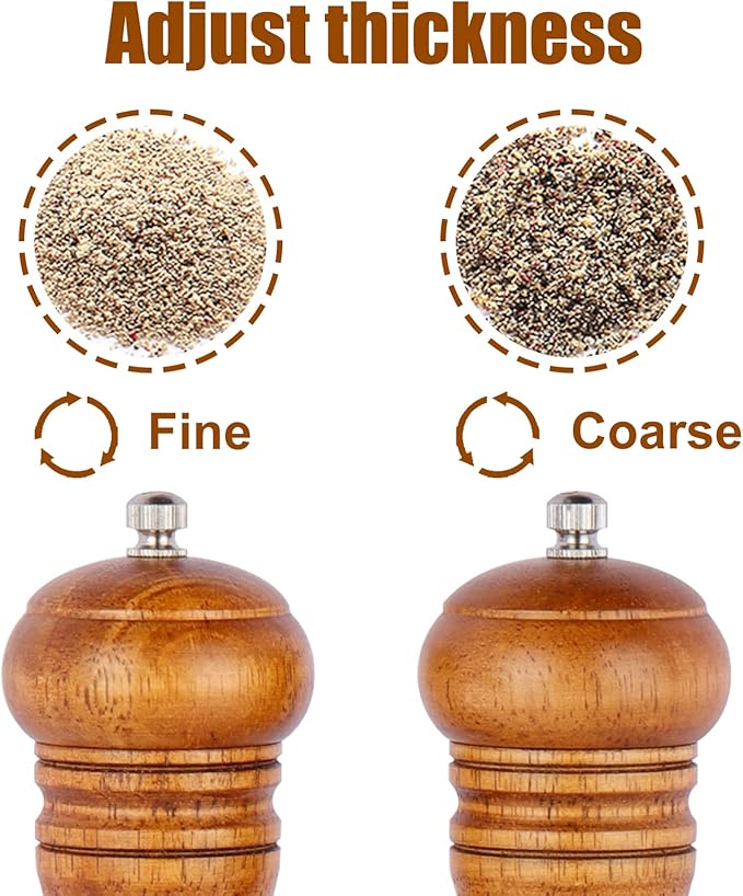 Gulex® Wood Pepper Grinder Pepper Mill,Adjustable Coarseness 8 Inch Wooden Peppermill, Ceramic Grinding Mechanism Salt Mill Refillable (1 pack) (Dark-2PC)