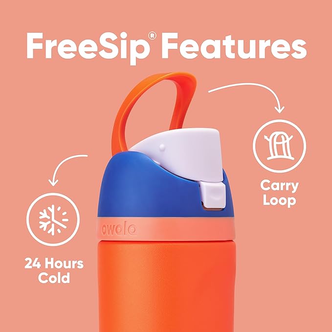 Owala Kids FreeSip Insulated Stainless Steel Water Bottle with Straw for Sports, Travel, and School BPA-Free Sports Water Bottle, 16 oz, Blue Citrus