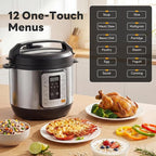 DUMOS 16-in-1 Electric Pressure Cooker, 6QT Programmable Multi Cooker with 12 One-Touch Presets, Soup Steam Yogurt and More, Ceramic Inner Pot Delay Start & Keep Warm, Includes Recipe Guide, Silver
