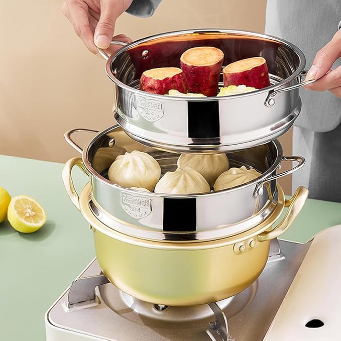 BinaryABC Stainless Steel Dumpling Steamer Basket for Pot,24cm Steamer Insert for Food Veggie Rice Noodle Roll (9.44INCH)