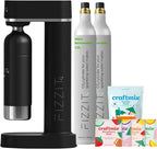 FIZZIT Fizz & Flavor Power Bundle | Soda Maker with 12-Flavor Drink Mix Variety Pack & 2 CO? Cylinders | Customizable Carbonation, Eco-Friendly, No Electricity Needed