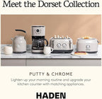 Haden Dorset 2 Slice Wide Slot Stainless Steel Toaster with Adjustable Browning Control & Non-Slip Feet, Putty & Chrome