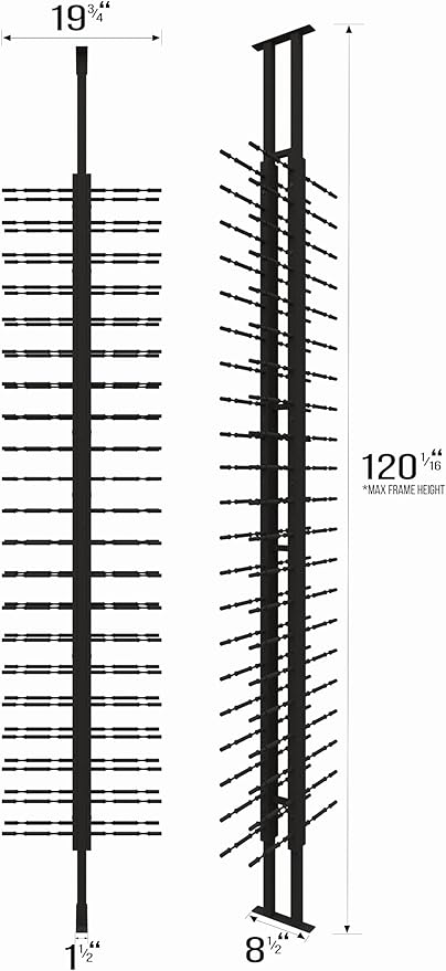 Ultra Wine Racks Floor-to-Ceiling Mount Display (2 Side, Double Deep, Black, Holds 84 Wine Bottles) - Modern Metal Wine Storage for Wine Cellars, Home Bars, Kitchens, & Dining Rooms