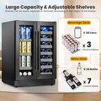24 Inch Black Dual Zone Wine Fridge,20 Bottle & 88 Cans Wine and Beverage Refrigerator with Glass Door,Undercounter&Freestanding Stainless Steel Handle Wine Cooler Refrigerator for Home,Party