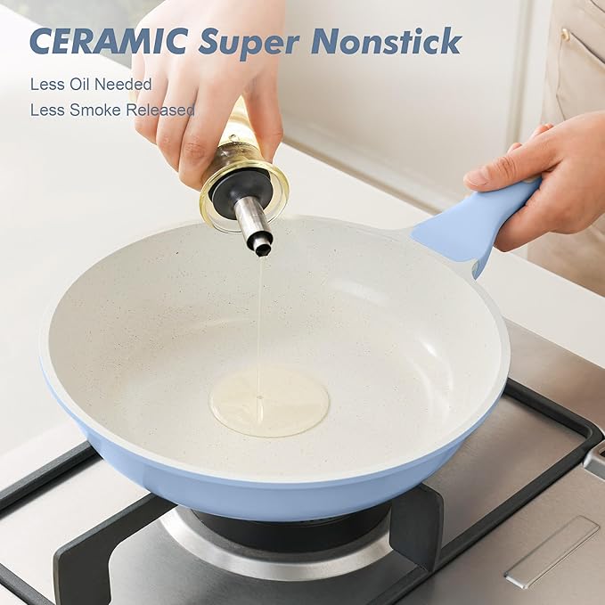 SENSARTE Nonstick Ceramic Frying Pan 12.5-Inch, Healthy Non Toxic Skillet, Induction Compatible Omelet Pan with Heat Resistant Handle, PFAS-Free, Blue