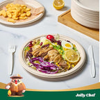 JOLLY CHEF 100% Compostable Paper Plates, 150 Pack 9 Inch Heavy Duty Plates, Disposable Biodegradable Eco-Friendly Sugarcane, Bulk Nature
