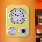 Lily's Home - 9.5 Inch x 12.5 Inch - Retro Kitchen Wall Clock, Vintage Wall Clock with a Thermometer and 60-Minute Timer, Ideal for Any Kitchen, Office, or Diner (Yellow)