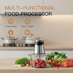 MEGAWISE Electric Food Chopper 800W, Dual-Speed Meat Grinder with1.2L 304# Stainless Steel Bowl & 2.2L Glass Bowl, BPA-Free Food Processor for Meat, Vegetables, and Nuts
