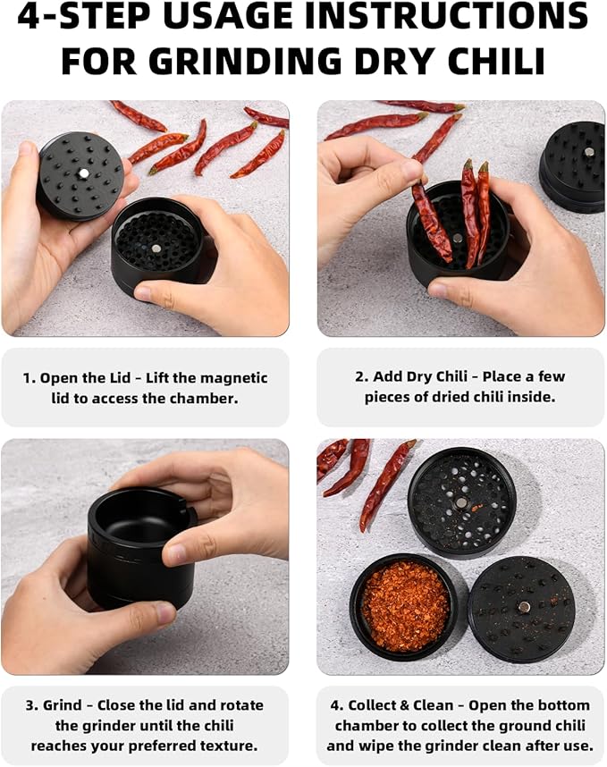 2.5" Grinder [Aluminum] 3-Piece 3-Parts Grinder for Kitchen Spice with Top Storage, Anti-jamming Teeth & Large Bottom Chamber
