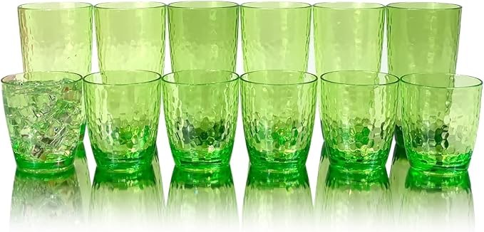 Set of 6 Hammered Style 15-ounce/430ml Acrylic Glasses Plastic Tumbler,BPA Free,Dishwasher Safe (Green)