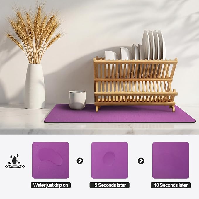 Ecotrim - Dish Drying Mat for Kitchen Counter | Coffee Bar Mat for Countertops | Heat Resistant Drainer Mat with Non-slip Rubber Backed | Hide Stain Kitchen Absorbent Draining Mat | Purple 18"x28"