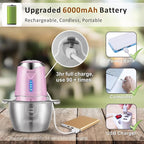 Food Processor Cordless Meat Garlic Chopper with 5 Cup Stainless Steel Bowl, 6000mAh USB Rechargeable Electric Vegetable Chopper Baby Food Processor Blender Mini Kitchen Mixer, Mom's Gift(Pink)