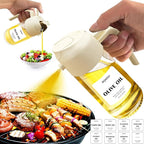 2 in 1 Glass Oil Sprayer & Dispenser,16oz/470ml Olive Cooking, Air Fryer, and Salad, for Kitchen Gadgets and Air Fryer Accessories, w/Stickers (White)