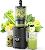 NEWBULIG Cold Press Juicer Machines, Masticating Juicer with High Juice Yield, Reverse Function, Stops Oxidation and Easy to Clean for Vegetables & Fruits, Black