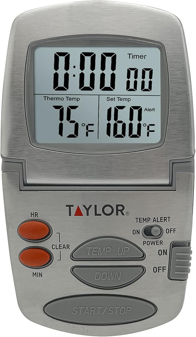 Taylor Programmable Instant-Read Wired Probe Digital Meat Thermometer, Stainless Steel for BBQ, Grill, Kitchen Cooking, Accurate Temperature Readings