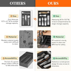 Lifewit Silverware Drawer Organizer Tray, Plastic Cutlery Storage for Kitchen, Flatware and Utensil Holder Divider for Spoons Forks Knives Tableware, 12.3 x 16", 6 Slots, Black