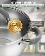 Cook N Home Stainless Steel Pot Set with Glass Lid, 6 Pieces Basics Cookware Set with Stay-Cool Silicone Handles, 1.5/3/5.5 Quarts Small Cooking Stock Pot Saucier Casserole
