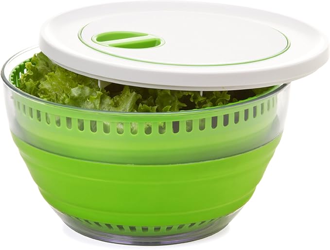PrepWorks 4 Qt Collapsible Salad Spinner – Space-Saving, BPA-Free, Easy-to-Use for Quick Salad Washing & Drying, Dishwasher Safe