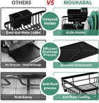 MOUKABAL Dish Drying Rack, Dish Rack, Stainless Steel Dish Racks for Kitchen Counter, Dish Drainer with Removable Utensil Holder, Drainboard (Black,13''W x 17''L)