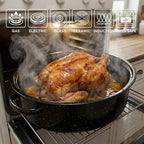 Large Roasting Pan with Lid and Rack 19"Granite Turkey Roaster Pan Set Enameled Steel Design Suitable for Turkey Versatile Cooking Barbecuing,Dishwasher Safe Cookware Holiday Gifts 1