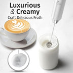 Zulay Kitchen Rechargeable Milk Frother Handheld Lux - Powerful 2-Speed Motor, Waterproof, 2000mAh Battery - Drink Mixer for Latte, Cappuccino, Matcha & Protein Powder - Snow White