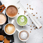 SIMPLETASTE Milk Frother Handheld Electric Foam Maker, Drink Mixer with Stainless Steel Whisk for Cappuccino, Bulletproof Coffee, Latte, White, with Stand, Battery Operated