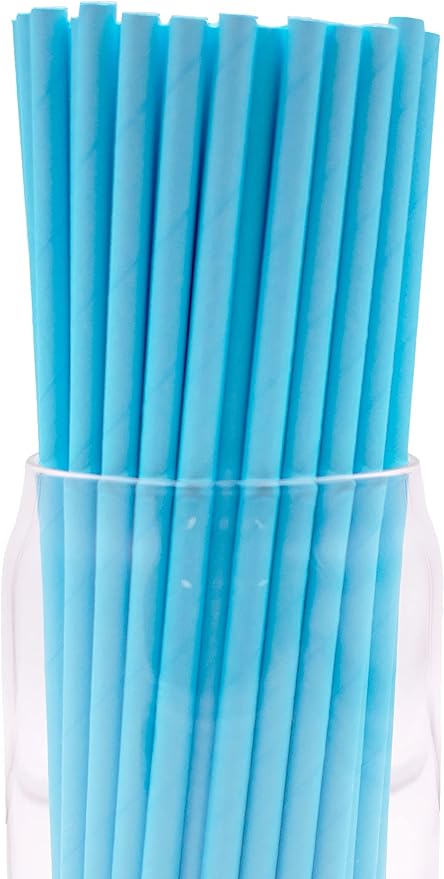 Pack of 300 Pastel Blue Biodegradable 4-Ply Paper Drinking Straws (Compostable, Non-toxic, BPA-free)