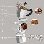 Aluminum 6 Cup 300ml Moka Pot Express Coffee Maker Stovetop Espresso Percolator Coffeemaker Italian Classic Style Brewing Greca Cafe Mocha Machine for Cafeteras Lover Camping Travel and Home Use 10oz