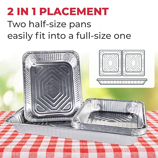 IDL Packaging Aluminum Foil Pans with Lids, Shallow - 15 pc Chafing Dish Set - 5 Full Size and 10 Half Size Steam Table Pans + Lids - Disposable Cookware for Catering, Buffet, Party, BBQ