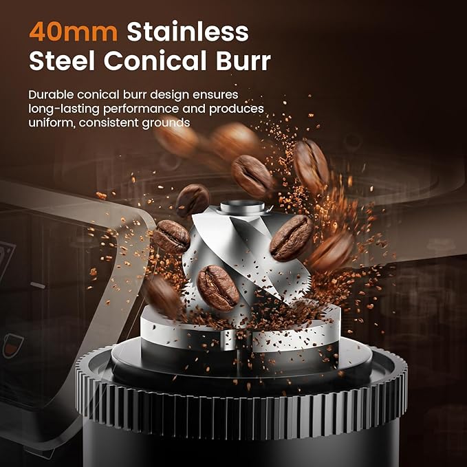 Burr Coffee Grinder Electric, 30 Grinding Settings Emojoy Coffee Bean Grinder, Burr Coffee Grinder for Home Use, Touchscreen and LED Control Panel, Stainless Steel, Conical Burr Grinder