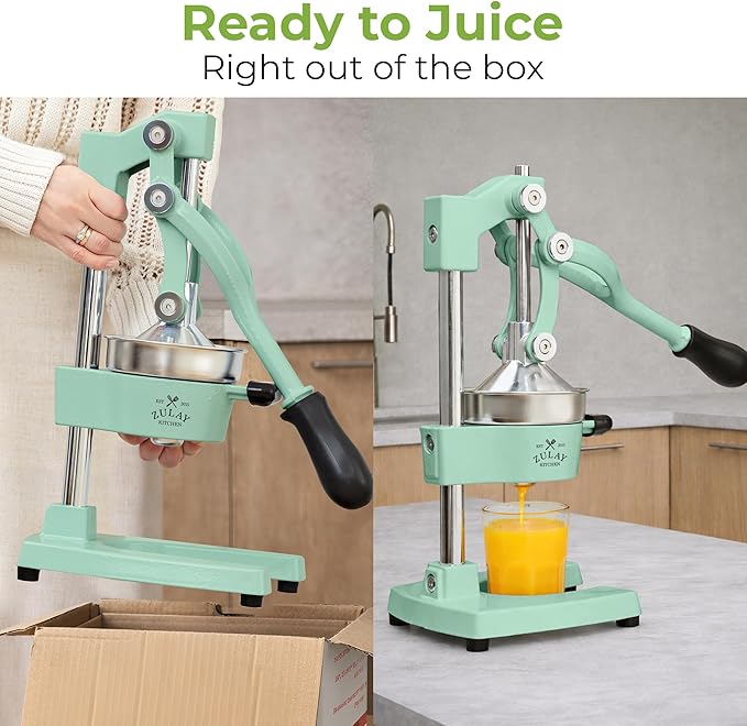 Zulay Kitchen Cast Iron Juicer - Easy-to-Clean Heavy-Duty Manual Juicer, Professional Citrus Juicer - Stainless Steel Lemon Squeezer - Manual Citrus Press & Orange Squeezer - Orange Juicer – Mint