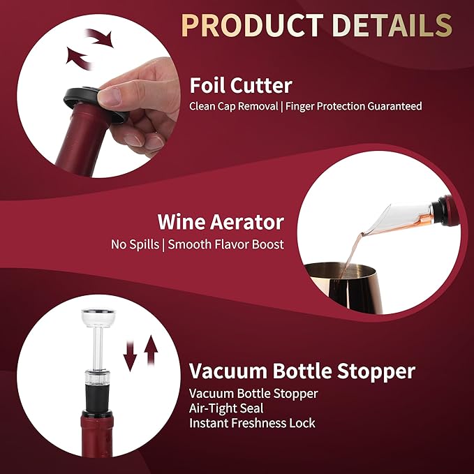 Electric Wine Opener Set Rechargeable, Automatic Corkscrew Kit, Including Stainless Steel Wine Glass of 2, Silver, Ideal Gift for Wedding, Wine Lover, Birthday, Girl, Men